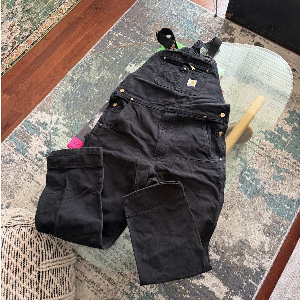 Carhartt Men's Black Canvas Duck Bib Double Knee Work Overalls